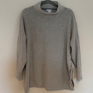 J. Jill Pure Jill Mock Neck Sweater Wool Blend Tie Sides - GREY